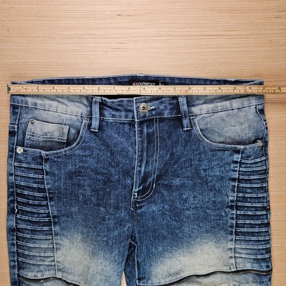 Southpole‎ Y2K Moto Biker Flex Denim Shorts 32 Zip Knee Panel Streetwear Acid
